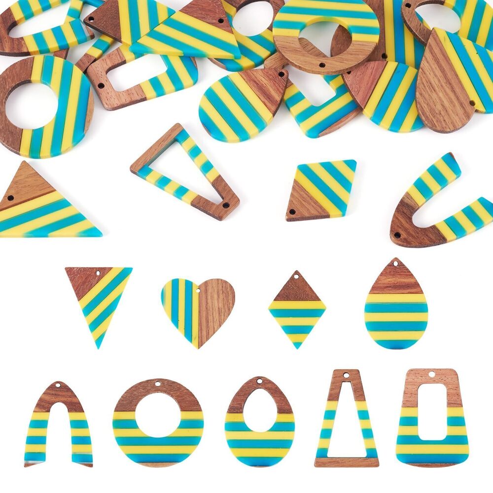 7443 18Pcs Resin Wood Charms 9 Styles Geometric Resin Wooden Earring Charms